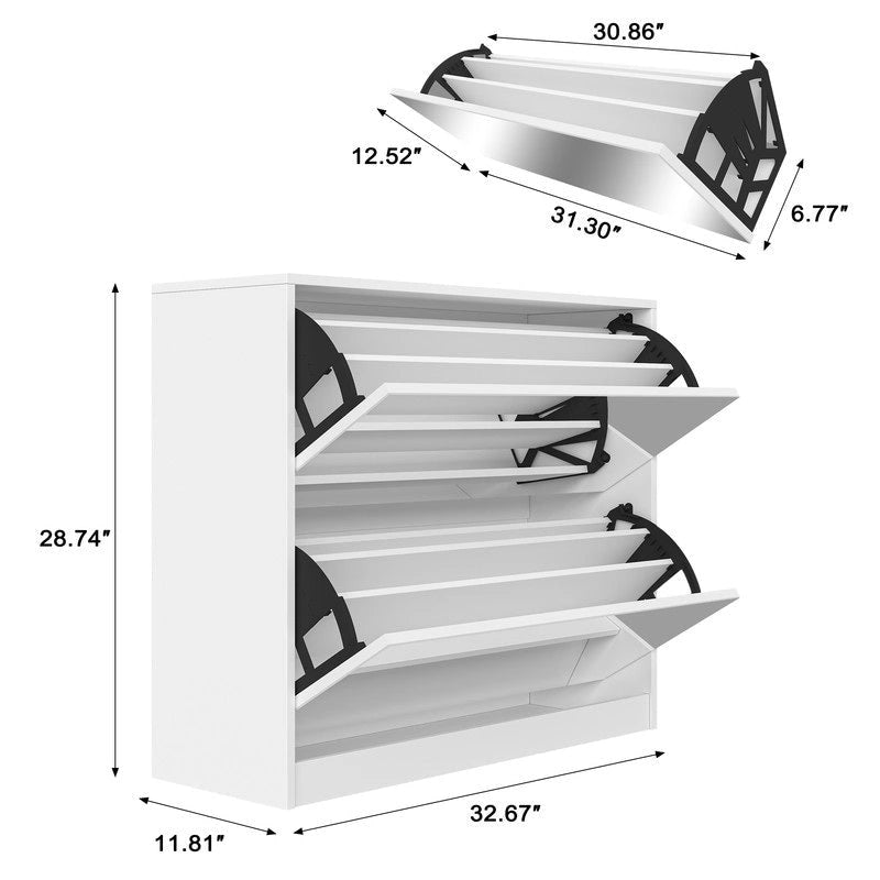 2 Tier Mirror Shoe Storage Cabinet for Entryway, Flip Door Design Shoe Cabinet