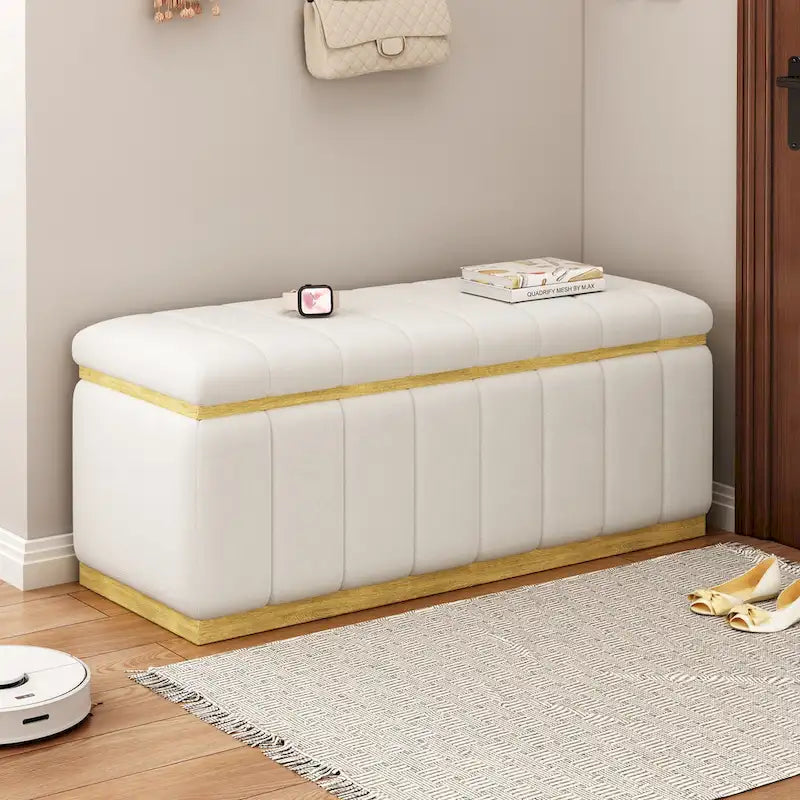 Linen Fabric Upholstered Solid wood frame Bench with Large Storage Space for the Living Room,Entryway and Bedroom