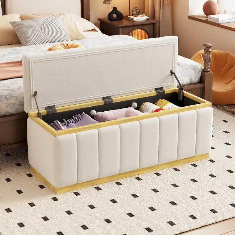 Linen Fabric Upholstered Solid wood frame Bench with Large Storage Space for the Living Room,Entryway and Bedroom