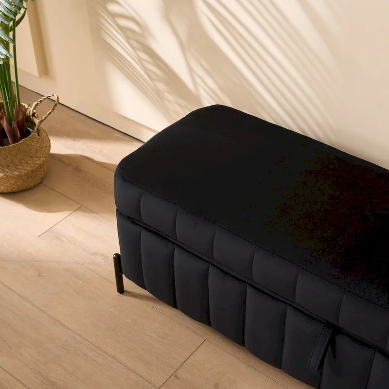49.21Wide Velvet Storage Soft Bench for Living Room, Entryway and Bedroom