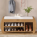 Retro Wood Storage Bench with Seat Cushion, Curved Shoe Rack for Entryway Hallway Antique