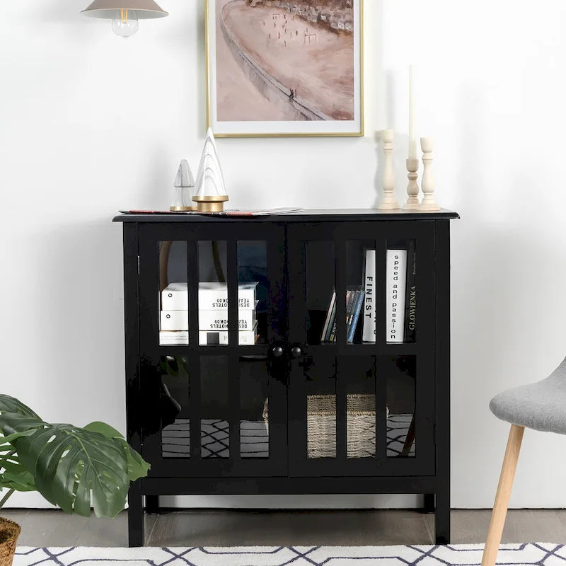 Costway Storage Buffet Cabinet Glass Door Sideboard Console Table