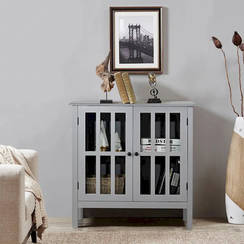 Costway Storage Buffet Cabinet Glass Door Sideboard Console Table