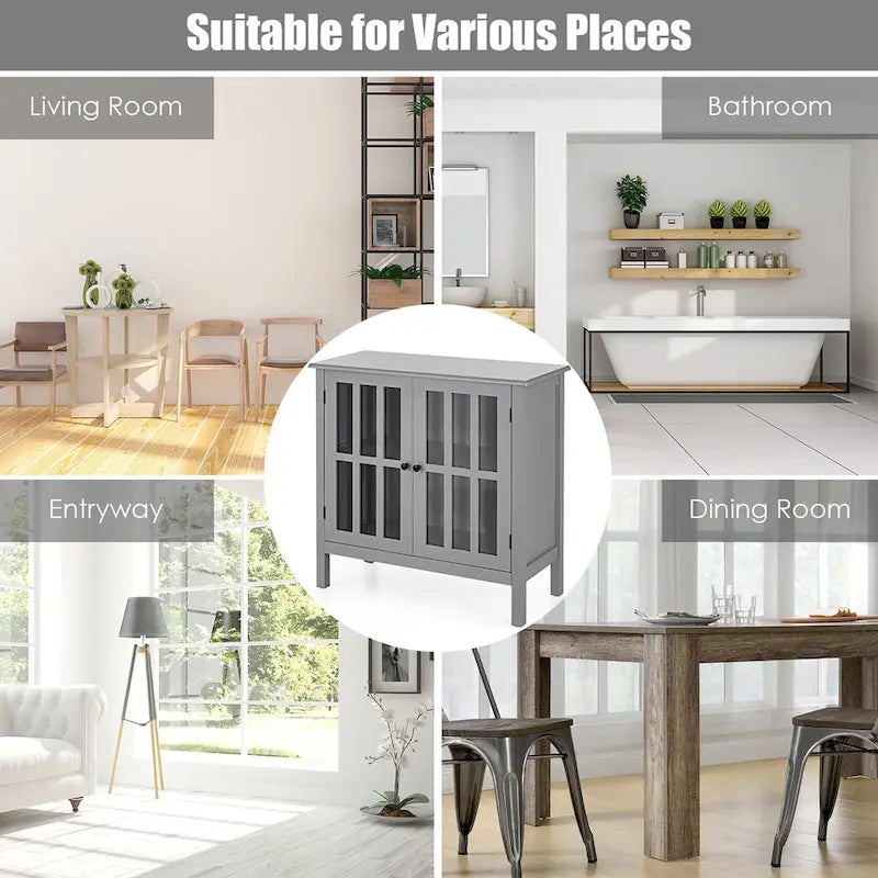 Costway Storage Buffet Cabinet Glass Door Sideboard Console Table