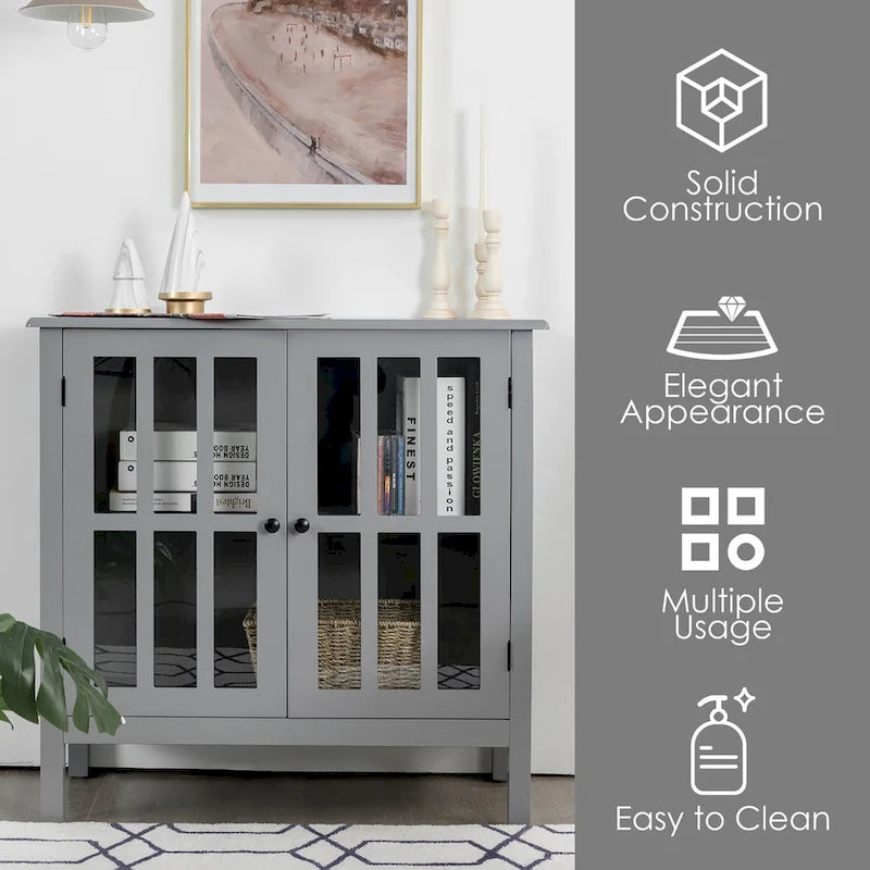Costway Storage Buffet Cabinet Glass Door Sideboard Console Table