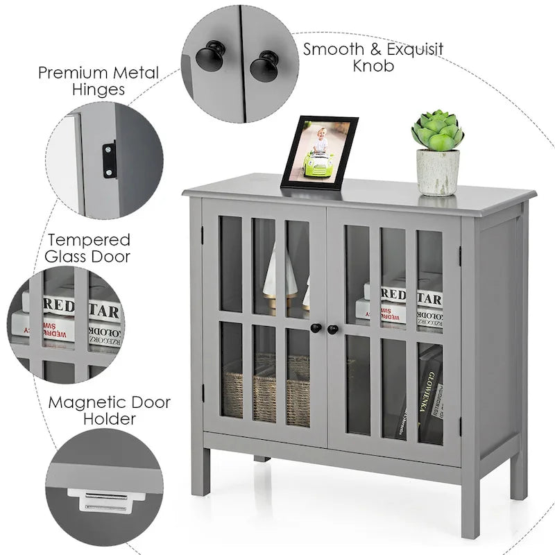 Costway Storage Buffet Cabinet Glass Door Sideboard Console Table