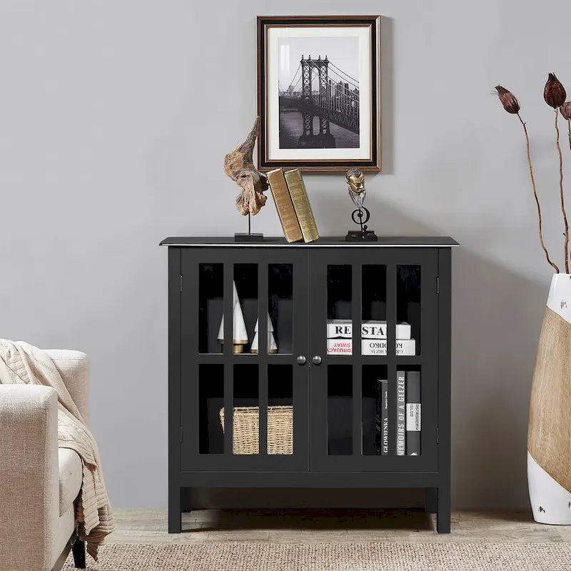 Costway Storage Buffet Cabinet Glass Door Sideboard Console Table