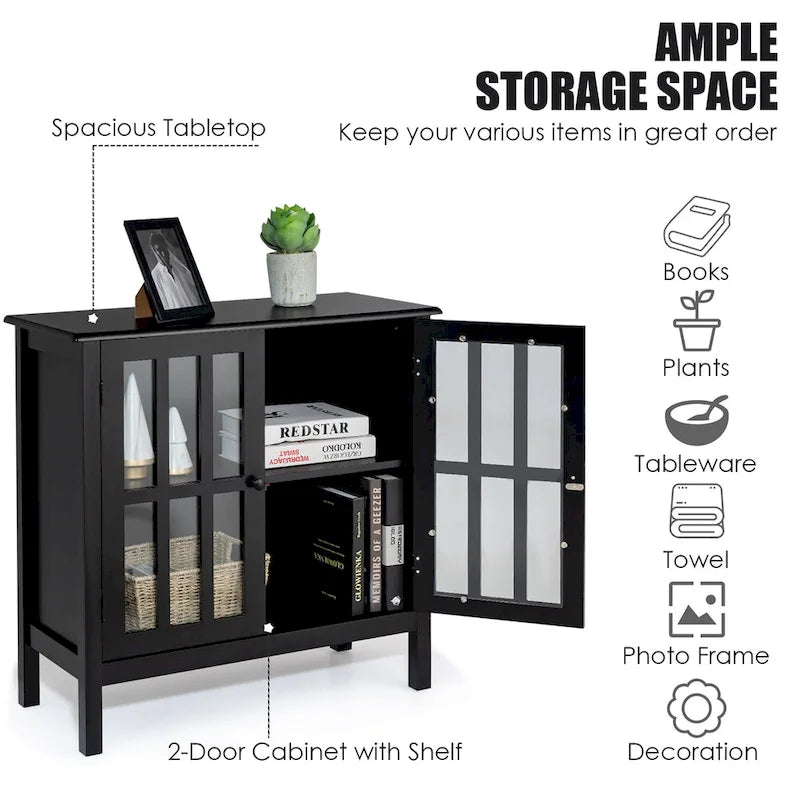 Costway Storage Buffet Cabinet Glass Door Sideboard Console Table