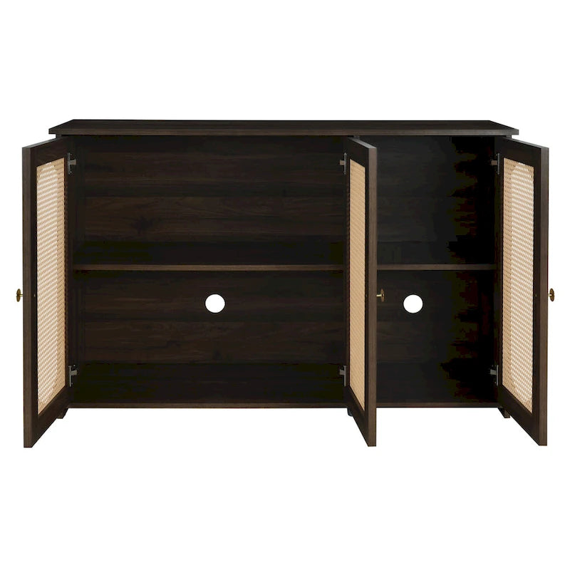 Retro 3-Door Sideboard with Artificial Rattan Doors, Metal Handles & Large Storage Space