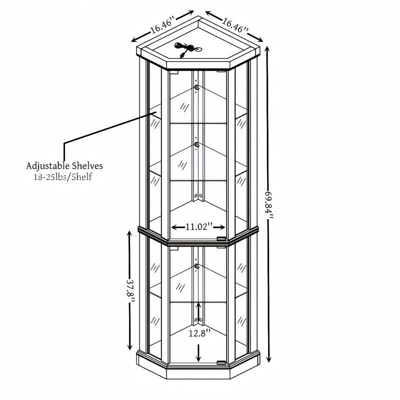 Illuminated Corner Cabinet  Elegant Display for Collectibles, Wine & Glassware  Built-In Lighting
