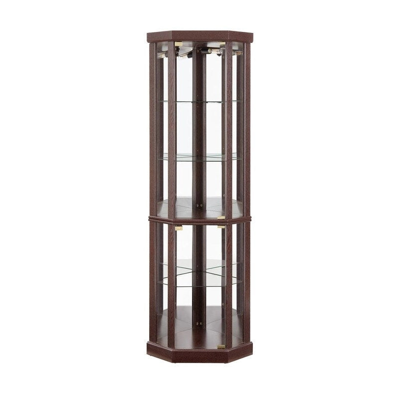 Illuminated Corner Cabinet  Elegant Display for Collectibles, Wine & Glassware  Built-In Lighting