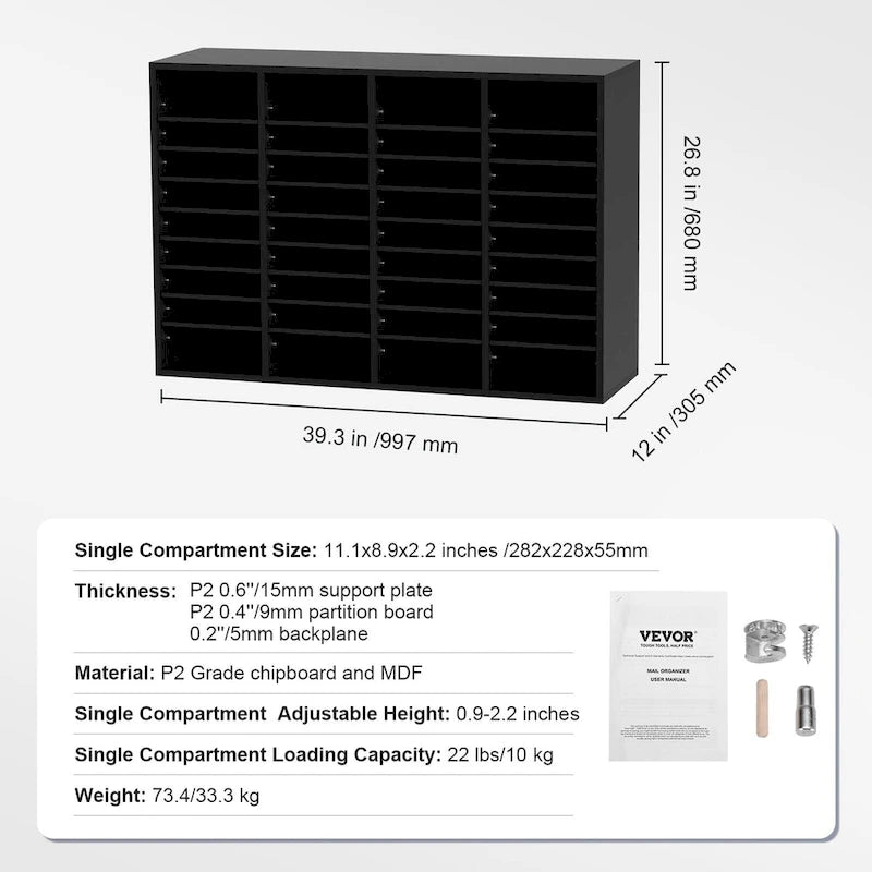 Office Mailbox Literature Organizers with 36 Compartments and Adjustable Shelves