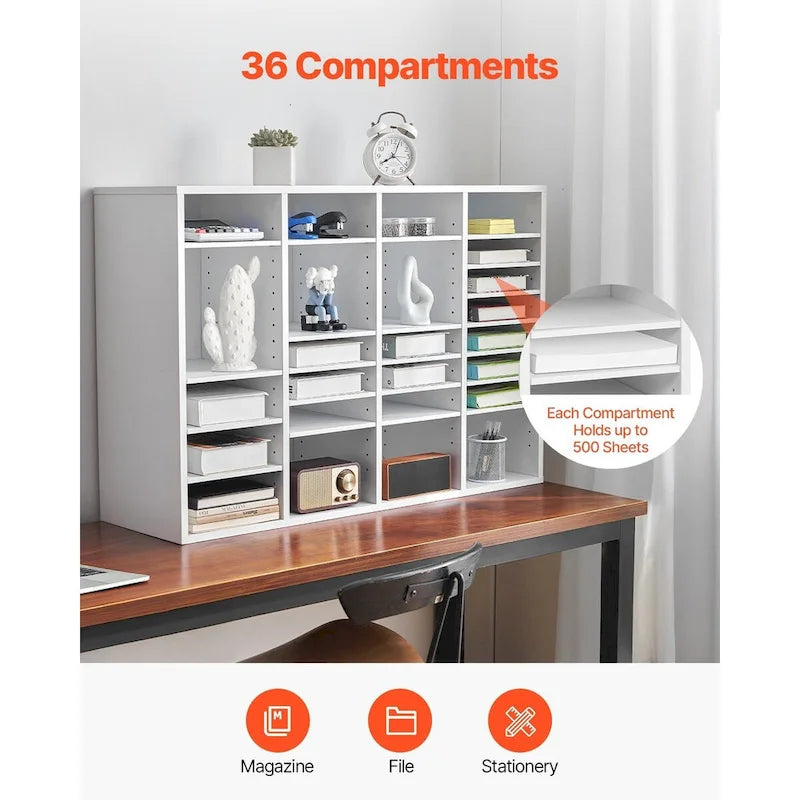 Office Mailbox Literature Organizers with 36 Compartments and Adjustable Shelves
