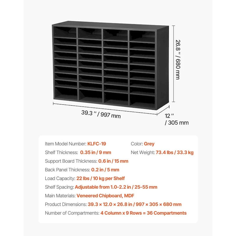 Office Mailbox Literature Organizers with 36 Compartments and Adjustable Shelves