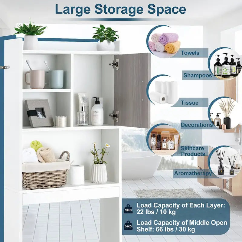 Costway Over The Toilet Storage Cabinet Bathroom Space Saver w/ Open - See Details