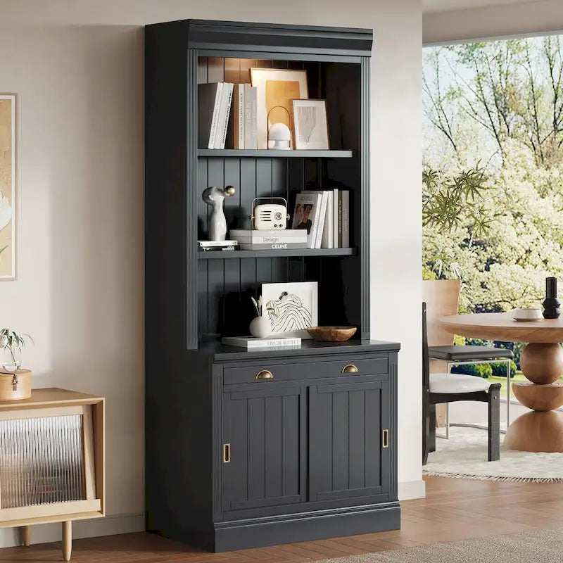 Modern Tall Bookshelf with LED Lighting and Versatile Storage Options