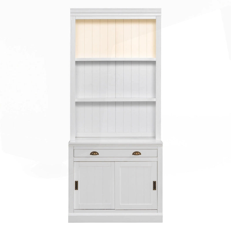Modern Tall Bookshelf with LED Lighting and Versatile Storage Options