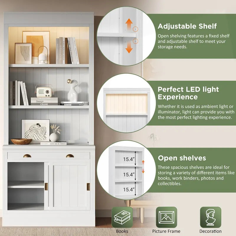 Modern Tall Bookshelf with LED Lighting and Versatile Storage Options