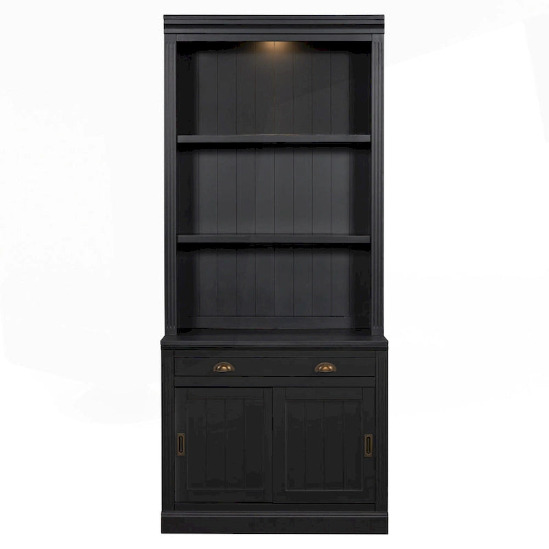 Modern Tall Bookshelf with LED Lighting and Versatile Storage Options