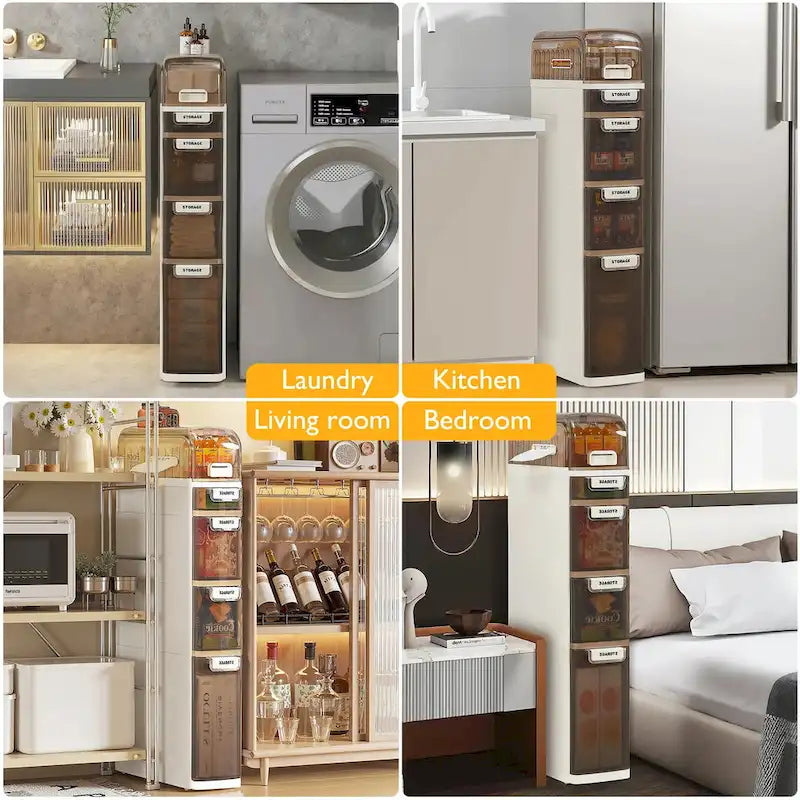 VECELO 5-Tiers Slim Bathroom Storage Cabinet, Narrow Bathroom Storage Organizer Movable for Small Spaces