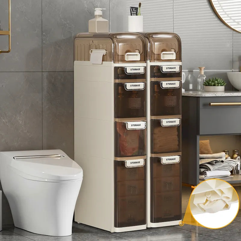 VECELO 5-Tiers Slim Bathroom Storage Cabinet, Narrow Bathroom Storage Organizer Movable for Small Spaces