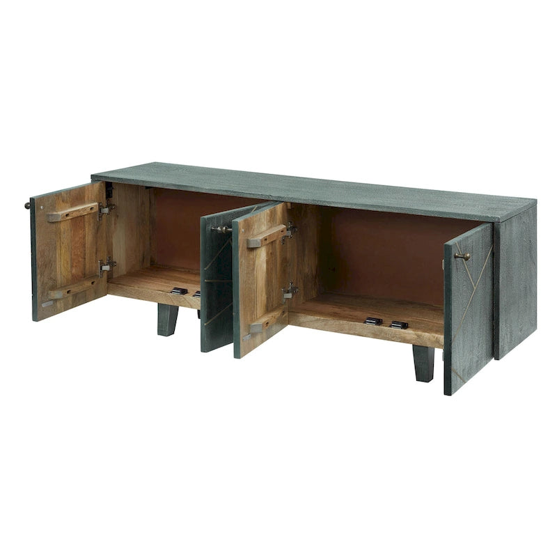 Dane River of Goods Grey and Gold-Colored Wood Cabinet with Metal Hardware - 54 x 13 x 20