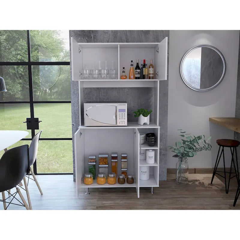 TUHOME 95 Pantry with 2 Double Cabinets, 3 Open Shelves - N/A