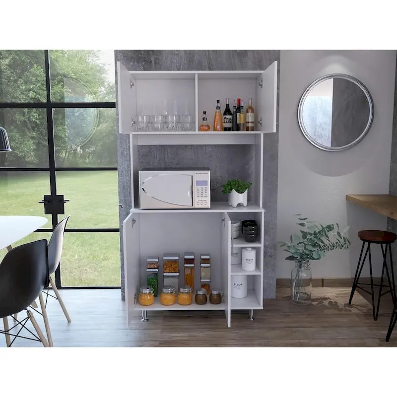 TUHOME 95 Pantry with 2 Double Cabinets, 3 Open Shelves - N/A