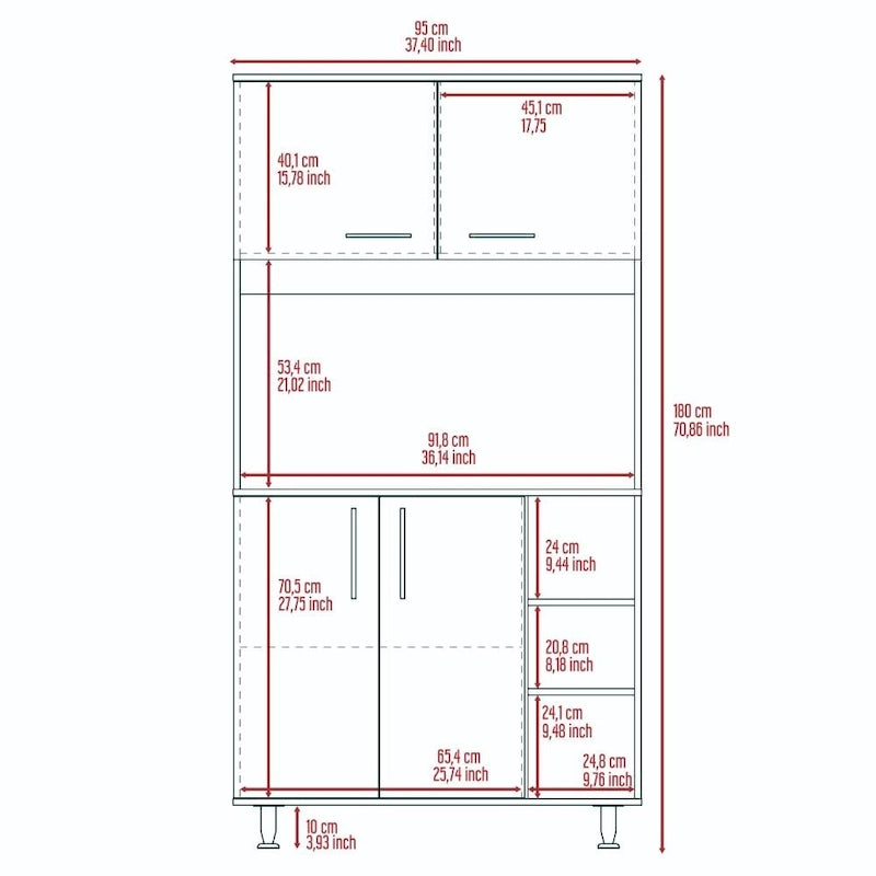 TUHOME 95 Pantry with 2 Double Cabinets, 3 Open Shelves - N/A