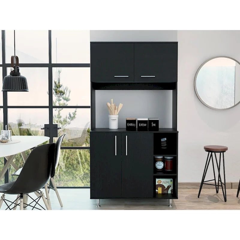 TUHOME 95 Pantry with 2 Double Cabinets, 3 Open Shelves - N/A