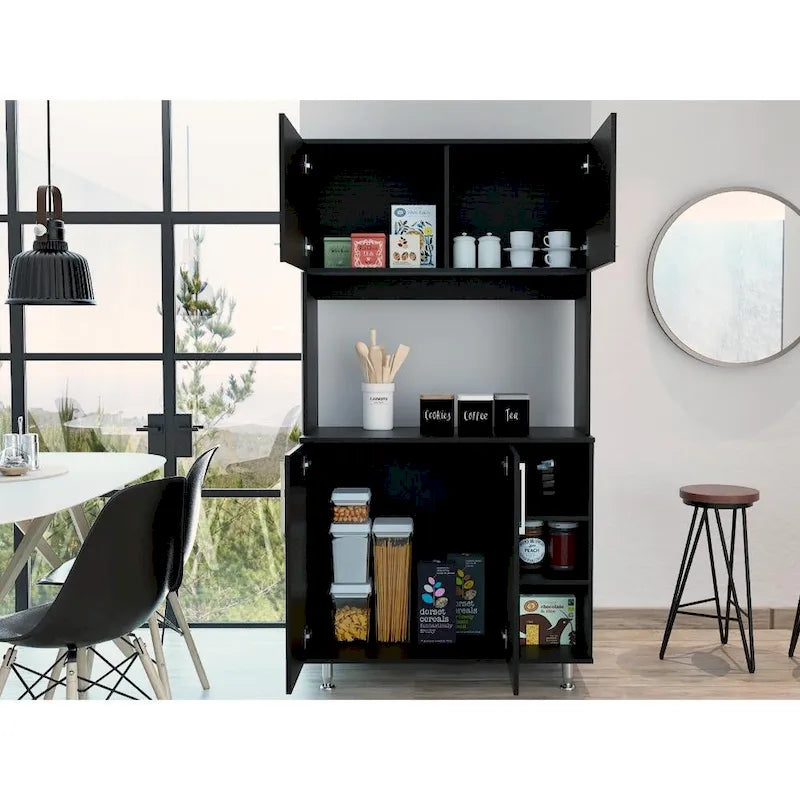 TUHOME 95 Pantry with 2 Double Cabinets, 3 Open Shelves - N/A