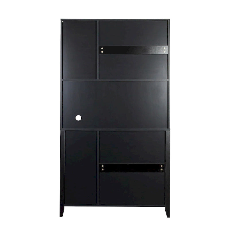 Large Kitchen Pantry Storage Cabinet with Glass Doors, Drawers & Open Shelves, Freestanding Kitchen Cupboard Buffet Cabinet