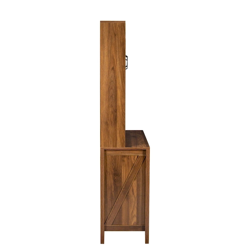 Large Kitchen Pantry Storage Cabinet with Glass Doors, Drawers & Open Shelves, Freestanding Kitchen Cupboard Buffet Cabinet