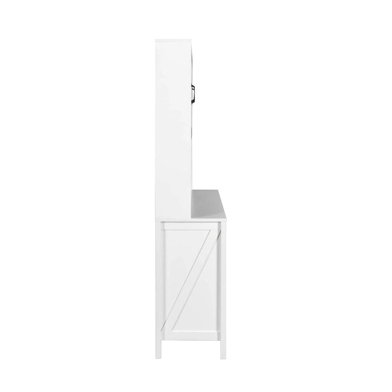 Large Kitchen Pantry Storage Cabinet with Glass Doors, Drawers & Open Shelves, Freestanding Kitchen Cupboard Buffet Cabinet