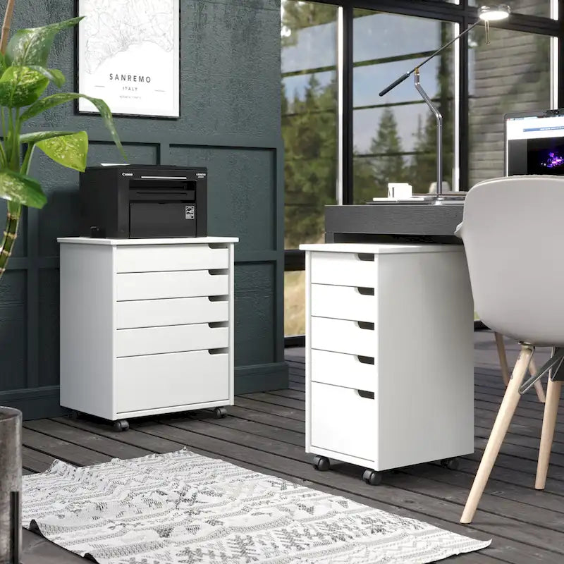 Adeptus Original Euro Roll Cart, Solid Wood, 4+1 Drawer Extra Wide Drawers Roll Carts, White