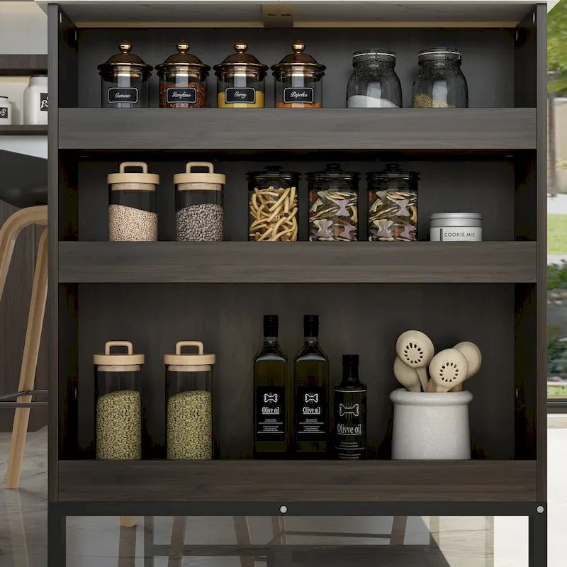 Server Table with 2 Drawers and Bottom Shelf Sideboard Buffet Cabinet - 55.1W