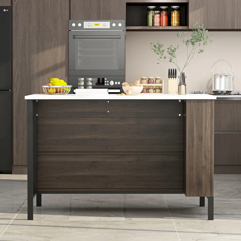 Server Table with 2 Drawers and Bottom Shelf Sideboard Buffet Cabinet - 55.1W
