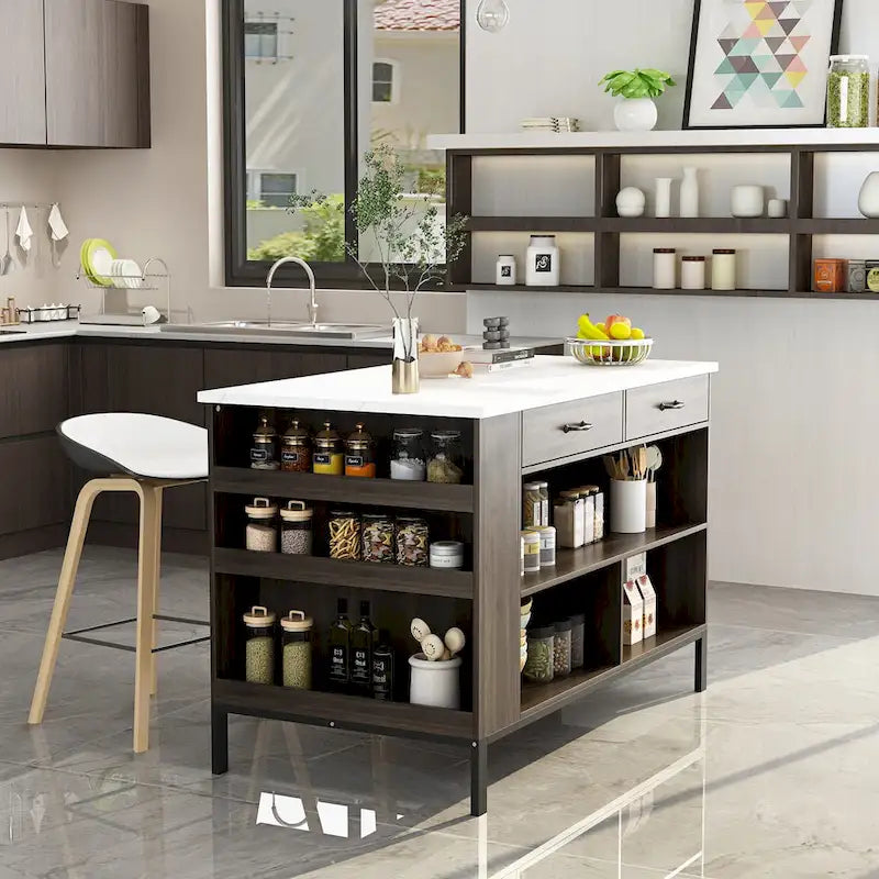 Server Table with 2 Drawers and Bottom Shelf Sideboard Buffet Cabinet - 55.1W