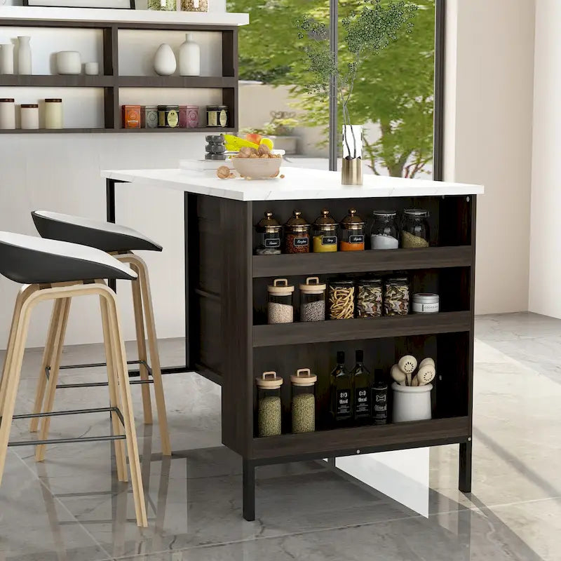 Server Table with 2 Drawers and Bottom Shelf Sideboard Buffet Cabinet - 55.1W