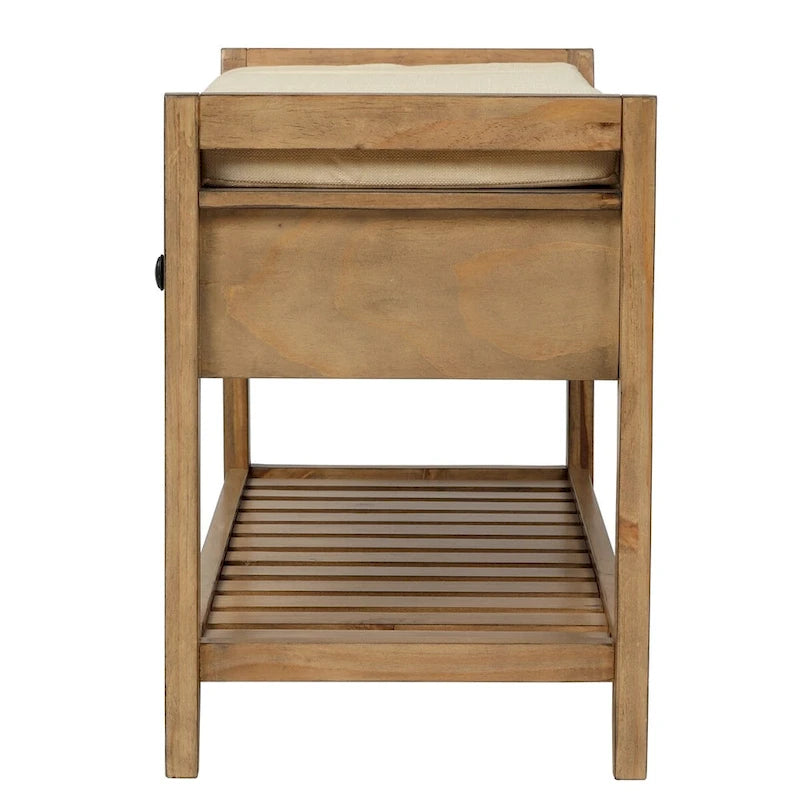 Old Pine Multipurpose Storage Bench with Cushioned Seat and Drawers