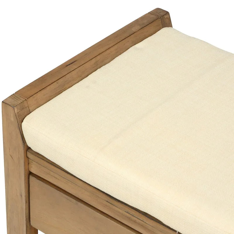 Old Pine Multipurpose Storage Bench with Cushioned Seat and Drawers