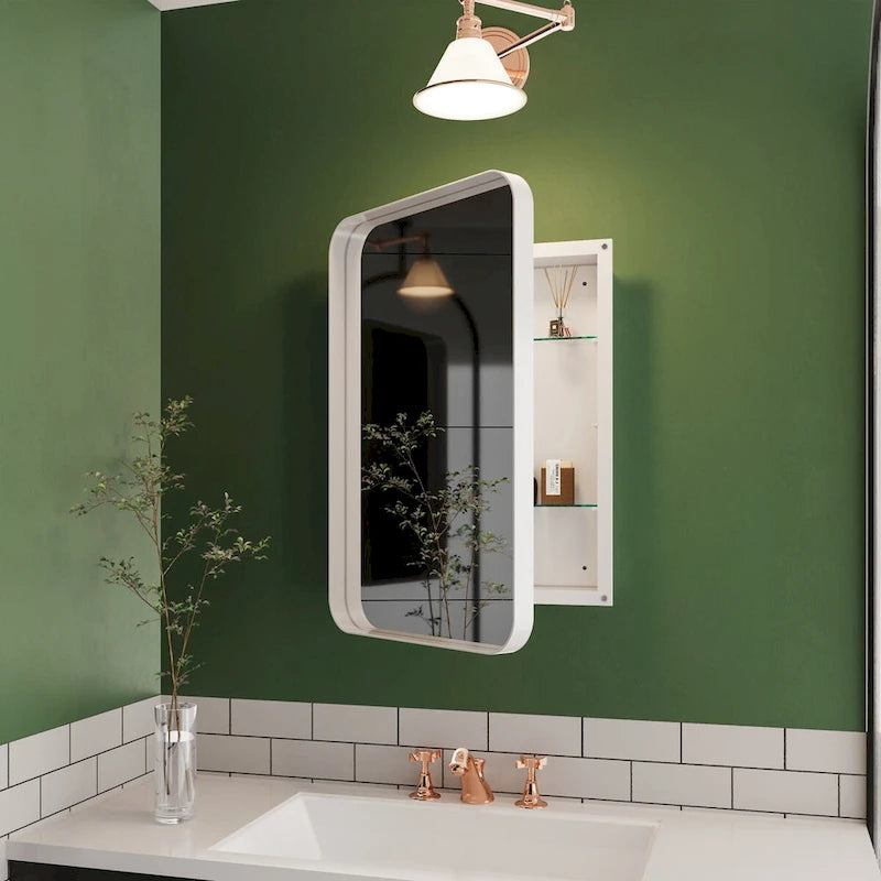 16x24 Inch Recessed Black Metal Framed Medicine Cabinet with Mirror and Adjustable Shelves - 16x24 Inch