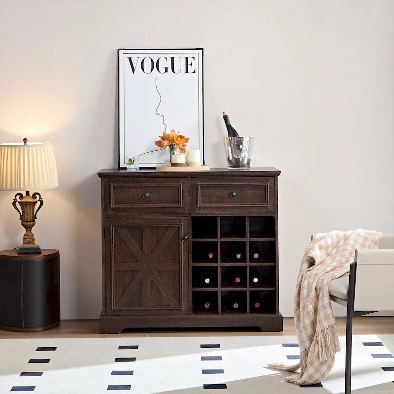 Farmhouse Buffet Cabinet with Drawer Storage and Wine Bar Cabinet