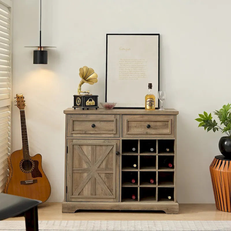 Farmhouse Buffet Cabinet with Drawer Storage and Wine Bar Cabinet