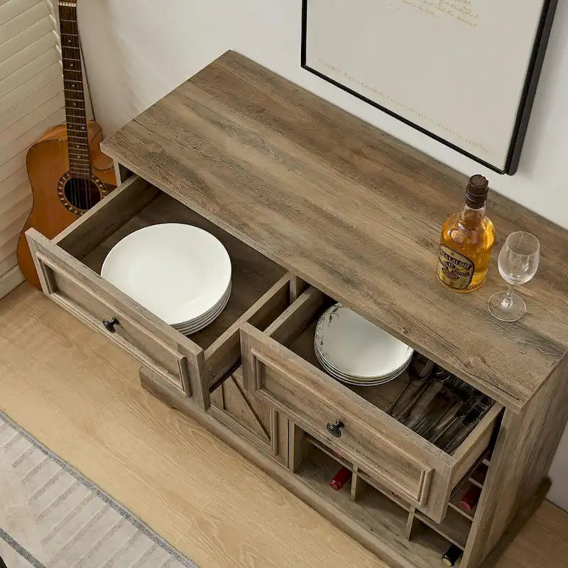 Farmhouse Buffet Cabinet with Drawer Storage and Wine Bar Cabinet