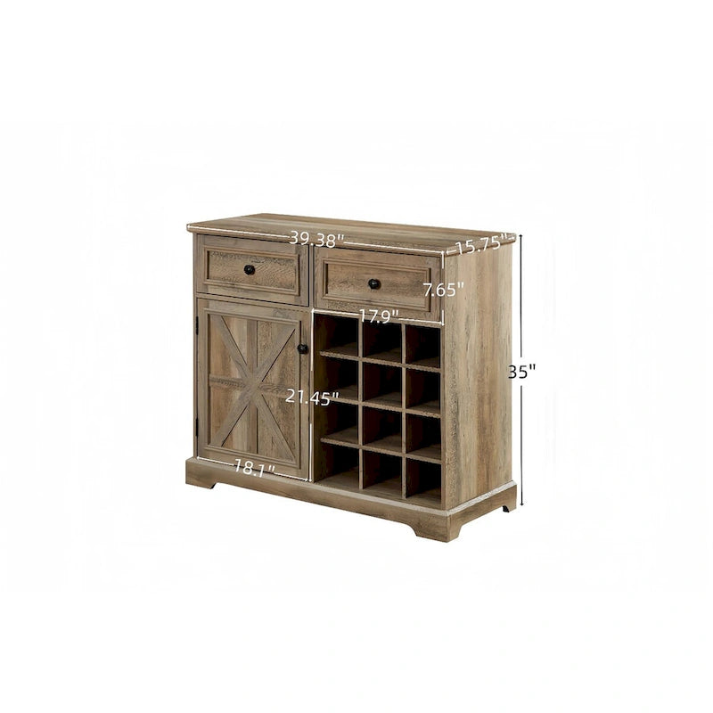 Farmhouse Buffet Cabinet with Drawer Storage and Wine Bar Cabinet