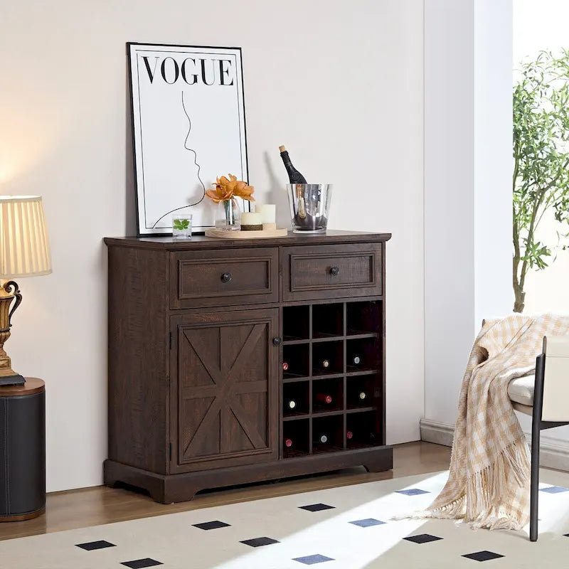 Farmhouse Buffet Cabinet with Drawer Storage and Wine Bar Cabinet