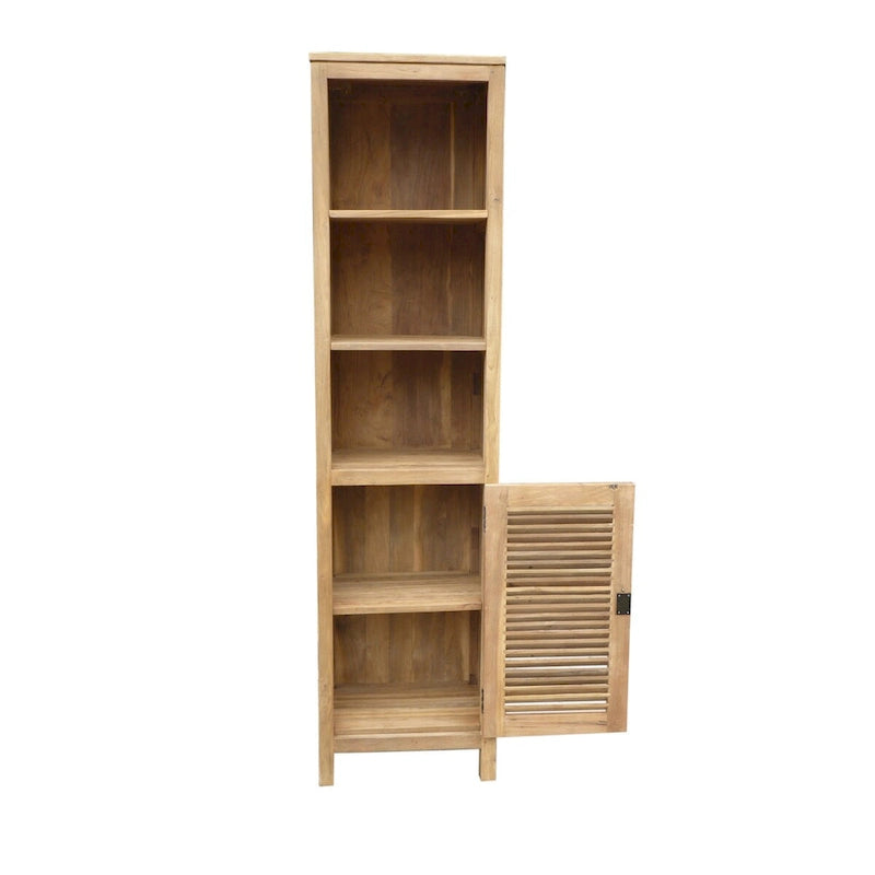 Recycled Teak Wood Louvre Cabinet with 3 Open Shelves and Louvered Door