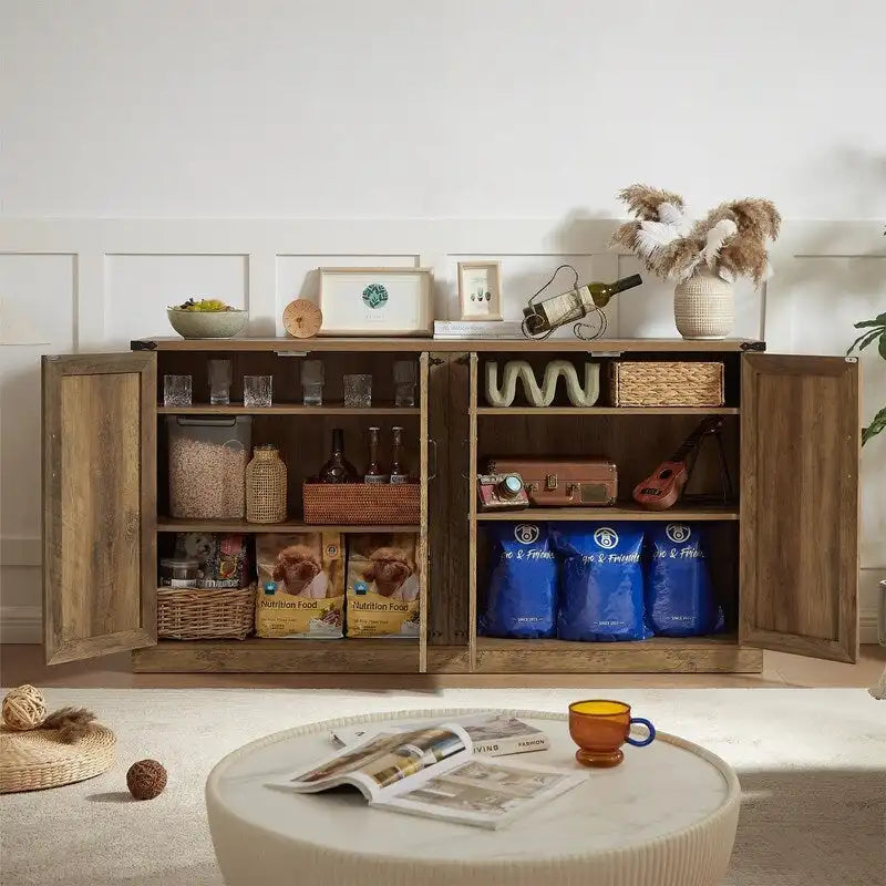 64.96W Rattan Sideboard with 4-Door Storage Cabinet - N/A
