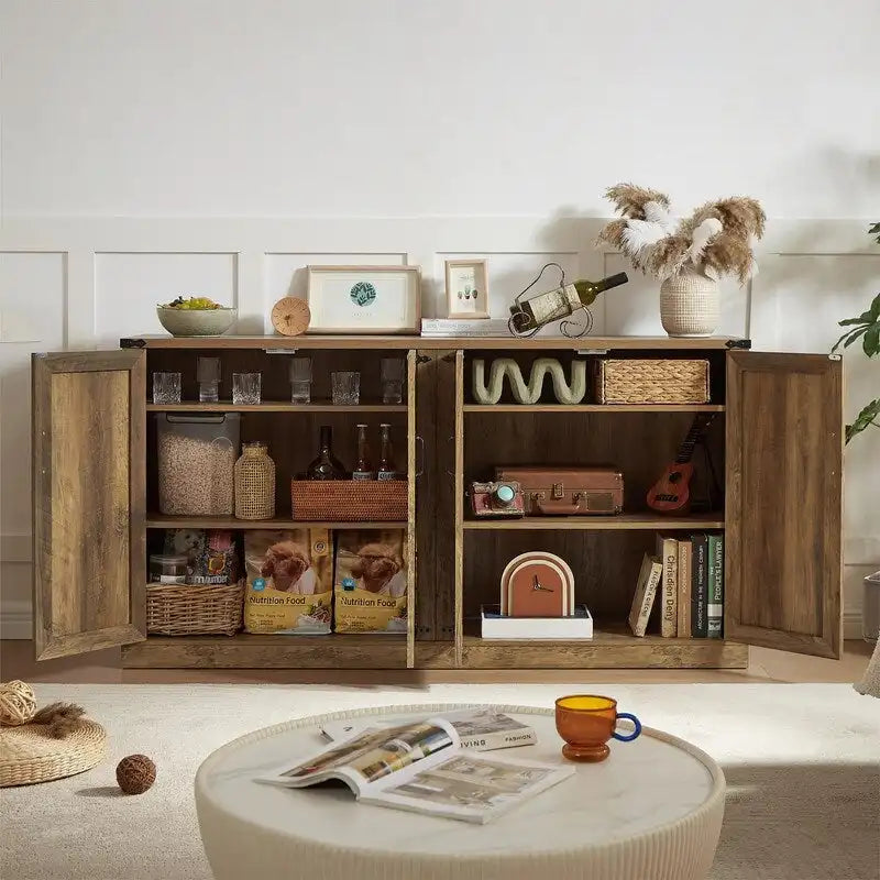 64.96W Rattan Sideboard with 4-Door Storage Cabinet - N/A